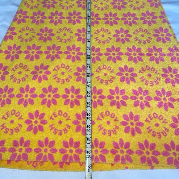 Teddy Fresh Dress Womens Large Yellow Pink Boho Retro Floral Terry Cloth New - Picture 9 of 10